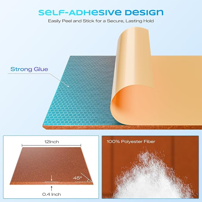 12 Pack Self-Adhesive Acoustic Panels, 12" X 12" X 0.4" High-Density Sound Proof Foam Panels for Walls, Soundproof Wall Panels for Home & Office (Orange) - Image 2