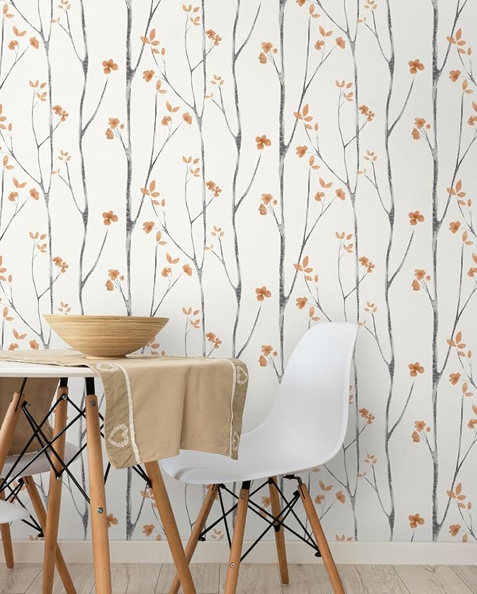 Timeet Boho Peel and Stick Wallpaper Floral Wall Paper Tree Contact Paper White and Orange Clearance Removable Self Adhesive Thicken Eco-Friendly Deacoral Bedroom Bathroom 16.14"x78.7" - Image 8