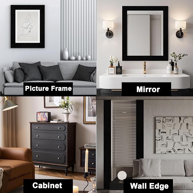 Alened 10M Black Mirror Border Peel and Stick, Wood Grain Wallpaper Border - Image 6