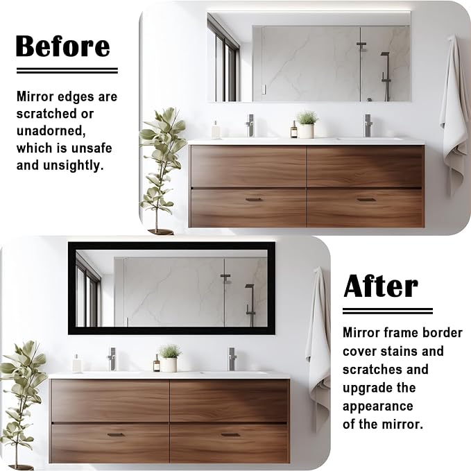 Alened 10M Black Mirror Border Peel and Stick, Wood Grain Wallpaper Border - Image 2