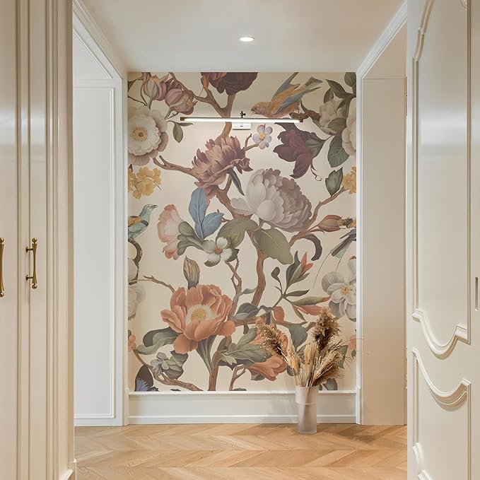 Zeeko Vintage Beige Floral Peel and Stick Wallpaper Mural, 98" x 59" | Large Flower Art Deco Wall Murals, Ideal for Bedroom TV Background Wall Paintings, Home Decor - Image 5