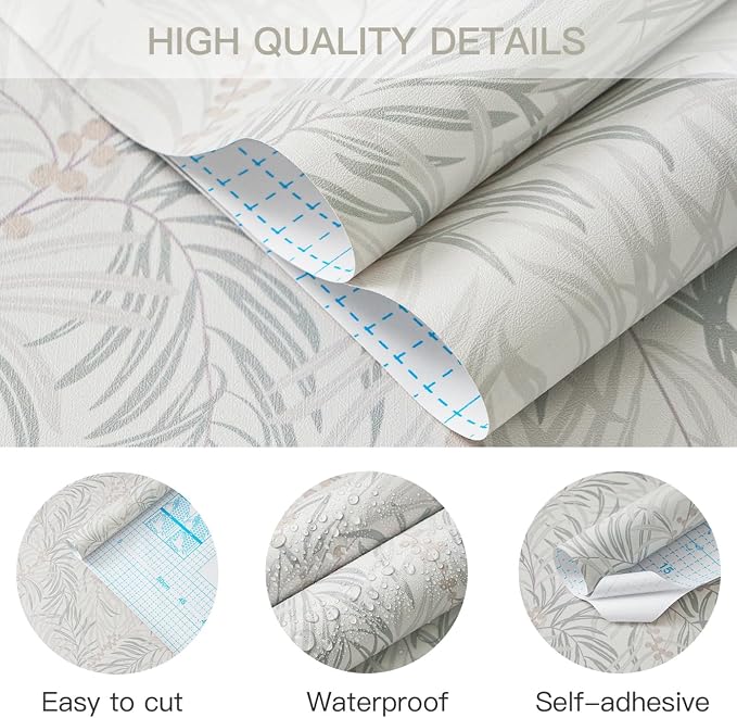 Ismoon Boho Wallpaper Peel and Stick Dusty Green Botanical Wallpaper 17.3in x32.8ft Neutral Leaf Removable Waterproof Green Contact Paper for Bedroom Kitchen Renter Friendly Wall Decor Vinyl - Image 4