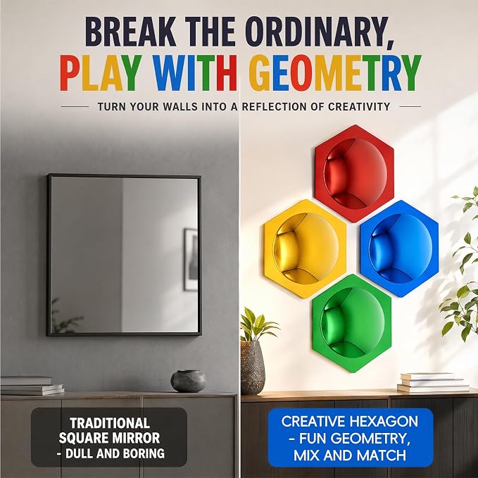 4 Pcs Honeycomb Hexagon Acrylic Sensory Bubble Mirrors for Wall, DIY Combinable Sensory Panel, Colorful Toys for Playroom & Calming Corner Supplies (Red, Yellow, Green, Blue) - Image 7