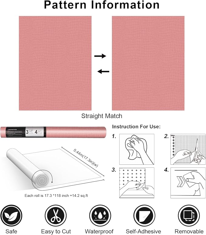 Zeeko Pink Coffee Crocodile Peel and Stick Wallpaper 17.3" x 118" | Textured Embossed Contact Paper Removable Waterproof Self Adheisve Wall Paper for Cabinet Bedroom Bathroom - Image 8