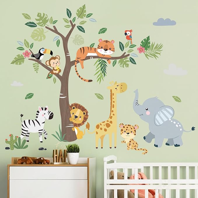decalmile Jungle Animals Tree Elephant Wall Decals Stickers Nursery Decor - Image 2
