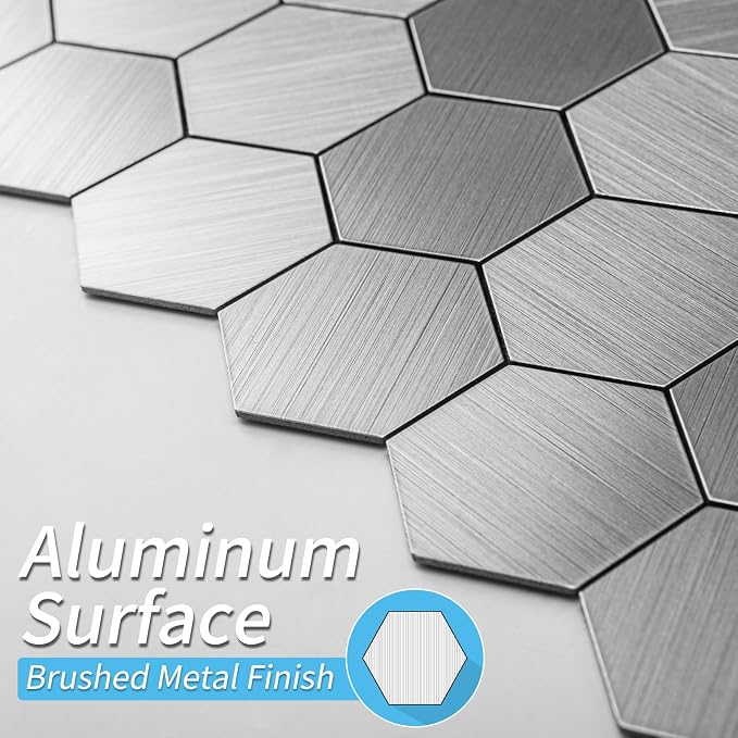Art3d 10-Pack Metal Peel and Stick Backsplash Tile, Silver Hexagon | 12" x 12", Stainless Steel, Self Adhesive, Anti-Corrosion, Waterproof, Lightweight, Ideal for Kitchens, Bathrooms - Image 5