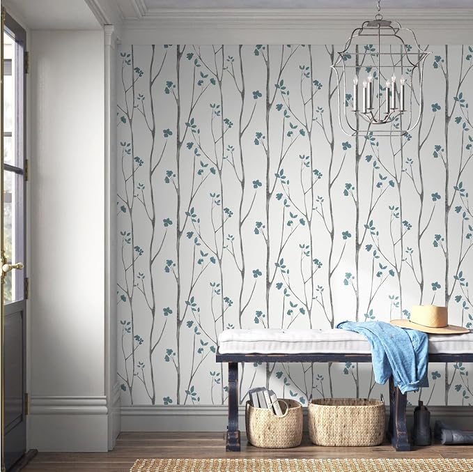 Timeet Blue White Floral Leaf Boho Wallpaper 16.14"x118.11" Self-Adhesive Removable for Bathroom, Kitchen, Bedroom - Image 6