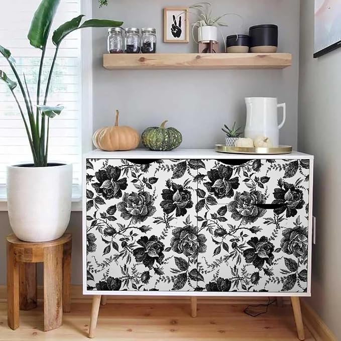 Black and White Peony Floral Rose Vintage Flowers Modern Peel and Stick Wallpaper Wall Decor Self Adhesive Wall Paper Stick on Easy Peel Off Contact Paper for Renter Bedroom Apartment - Image 5