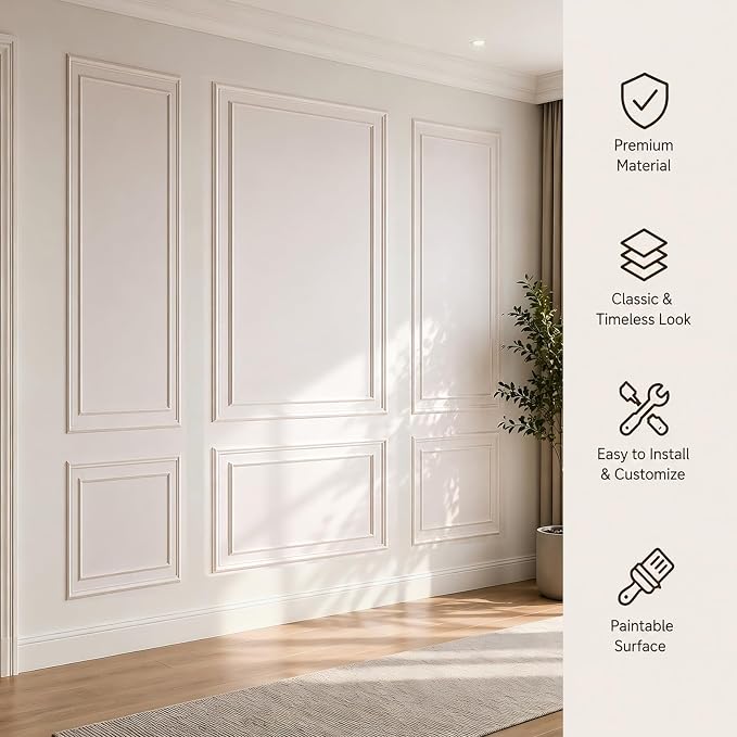 Peel and Stick Wall Molding Kit, Pre Cut Bilinear Frame Wainscoting Panel | 3 Set,Inner and Outer Layer Style,Self Adhesive,Paintable,Premade,24"x60"+13.5"x46.8" - Image 4