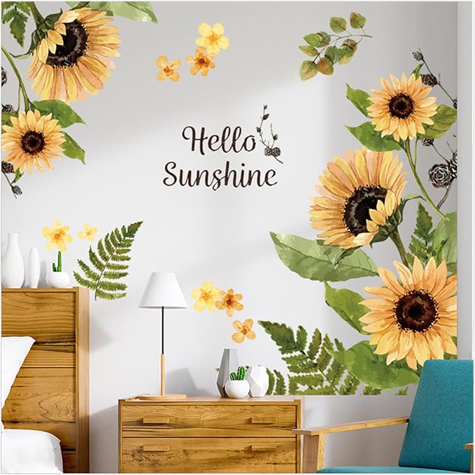Sunflower Wall Stickers, 3D Yellow Flower Wall Decals, Easy Peel and Stick Wallpaper, DIY Removable Wall Art Mural for Bathroom, Bedroom, Nursery, TV Shower Door Home Decor by Unknown