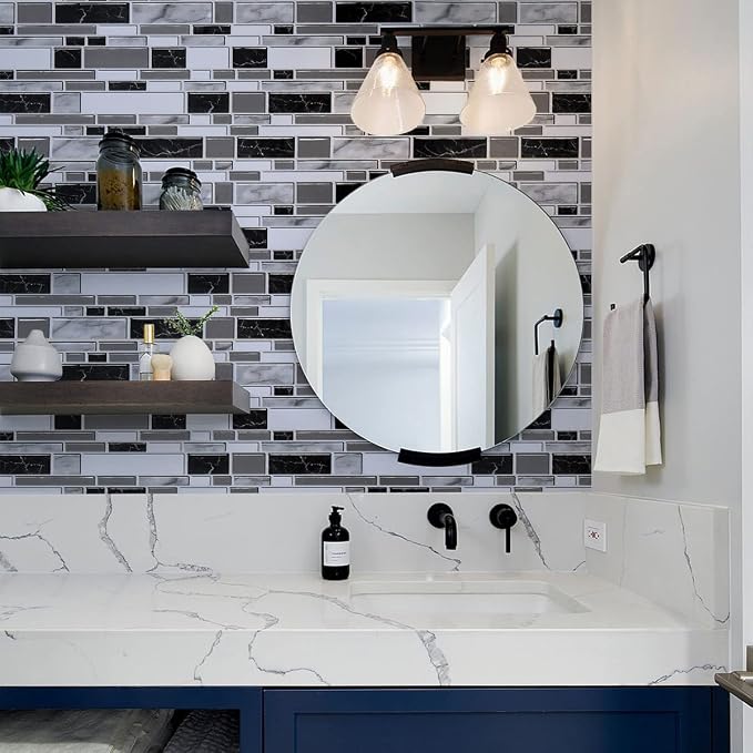 Livebor Kitchen Wallpaper Peel and Stick for Bathroom 11.8inch x 196.8inch | Kitchen Contact Paper Backsplash Tiles Wallpaper Peel and Stick Waterproof Countertop Wallpaper for Bathroom Cabinet Vinyl - Image 7