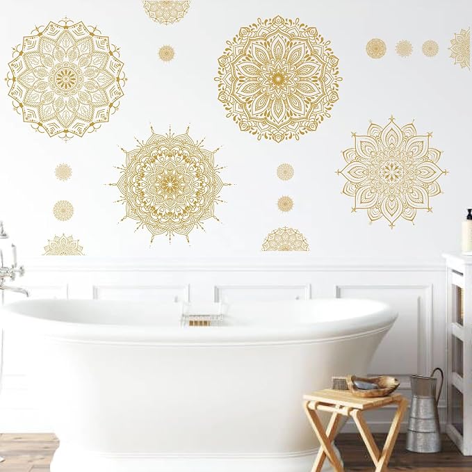 Large Mandala Wall Sticker Peel and Stick Boho Lotus Flower Wall Stickers Decor Mandala Floral Window Decals Clings Headboard Gold Mandala Wall Art Decal for Bedroom Living Room Yoga Decoration - Image 6