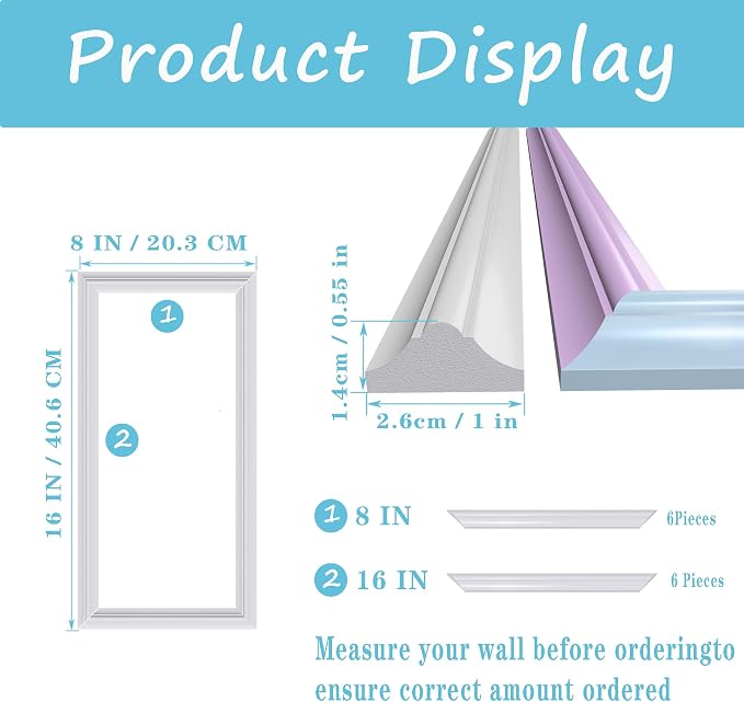3 Set Panels Peel and Stick Premade Wainscoting Accent Wall Panels for Interior Wall Decor Easy DIY Build and Picture Frame Door Decor (8 x 16 in) - Image 2