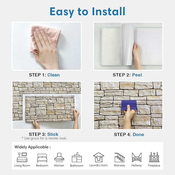 COMSTICKC 3D Peel and Stick Faux Stone Wall Panels for Quick DIY Wall Decor | 12 Pcs 22.8" x 11.8", Not Real Stone, Lightweight Thin PVC Decorative Sticker for Wall Makeover, Cover 22.48 sq ft - Image 8