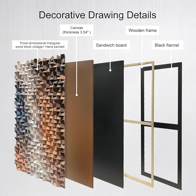 LIUZEYUE Unique Modern Wood Wall Art, Designed with Expansive Mosaic Rhythm | oversized textured wood wall art; charcoal and orange, natural grain; living room double-height focal wall; 39.4 x 78.7 in - Image 3