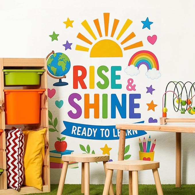 Boho Sun Wall Decal Watercolor Modern Half Sun Wall Decal Sun Rainbow ABC Wall Stickers Vinyl Sticker for Classroom Playroom Bedroom Wall Decor - Image 5