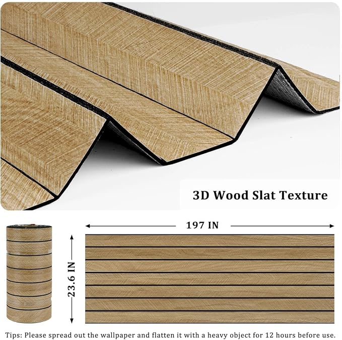 3D Wood Slat Wall Panel Self Adhesive Acoustic Slat Wall Paneling | Brown Peel and Stick Wood Panels Flexible Wooden Slats Wallpaper Roll for Interior Walls Decor Bedroom Living Room 197"x23.6" - Image 6