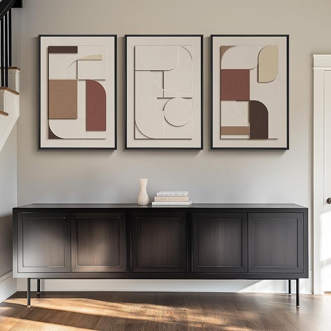 Large 3D Textured Neutral Abstract Framed Wall Art for Living Room, 3 Piece | Wood Frames, Brown and Cream, Set of 3 Sandstone Paintings, 20x30 In Modern Geometric Sculptural Wall Decor Bedroom Office - Image 4