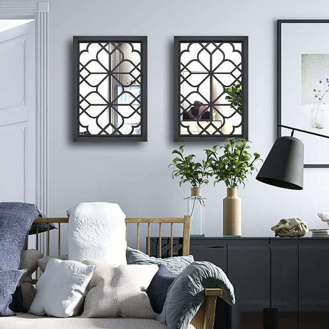 Wocred Set of 2 Rectangular Wall Mirror,Gorgeous Rustic Farmhouse Accent Mirror,Black Entry Mirror for Bathroom Renovation,Bedrooms,Living Rooms and More(11”x15”) - Image 4