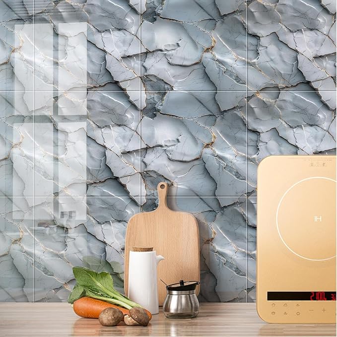 Chejiaye Shower Wall Panels Peel and Stick,Marble Wall Panels for Interior Decor,Backsplash Tile for Kitchen Showers Bathrooms Living Rooms 11.8"x11.8"in 10Pcs,White Gray (Not Real Tile,9.7 Sq.ft) - Image 3