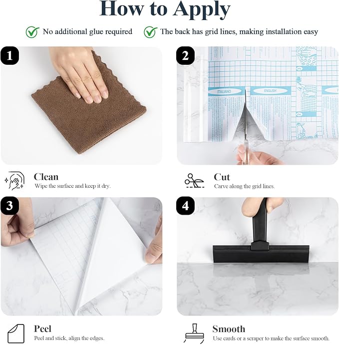 Peel and Stick Wallpaper White Marble Contact Paper for Dry Textured Wall | Wallpaper Self Adhesive for Kitchen Cabinets - Vinyl Wrap Waterproof for Countertop Bedroom Bathroom 15.7'' x 200'' - Image 7