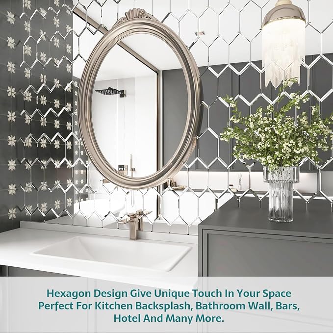 Peel and Stick Beveled Mirror Tile, 4x6 Inch Mirror Backsplash Tiles Long Hexagon for Kitchen Bathroom Wall Light Antique 30 Pcs, 4.8 SQ.FT - Image 6