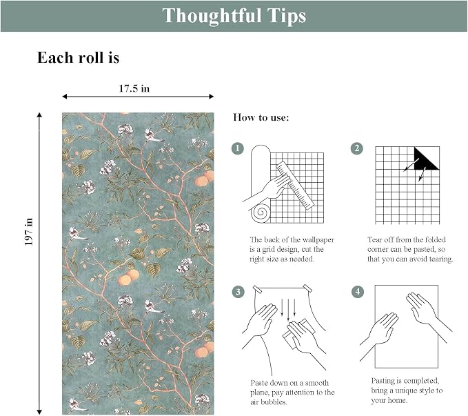 Laatse Vintage Leaf Wallpaper Peel and Stick 17.5" x 197", Sage Green | Self Adhesive/Removable/Waterproof/Thick Vinyl Contact Paper for Bathroom Bedroom Shelf Cabinet Drawer,Prepasted,Easy Peel - Image 5