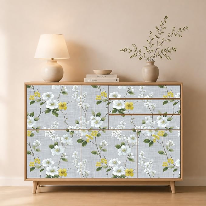 White Yellow Flowers Removable Self-Adhesive Wallpaper for Bedroom & Living Room Decor 17.7×118 Inch,Waterproof Wall Covering for Accent Walls, Apartment, Nursery - Image 3