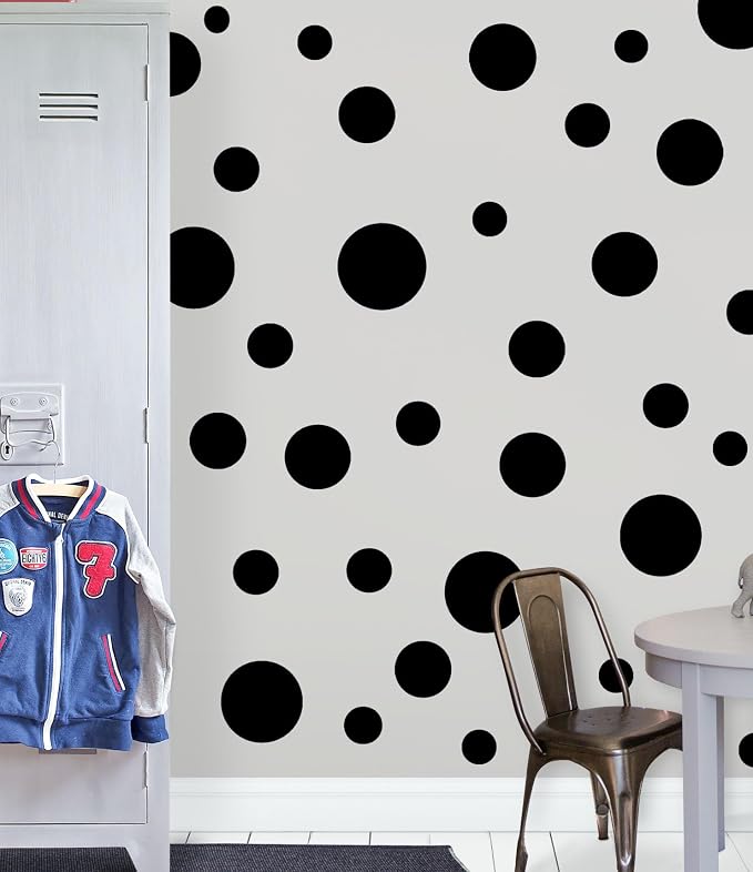 Black Polka Dot Wall Decals, Girls Room Wall Decor Stickers, Wall Dots, Vinyl Circle Peel & Stick DIY Bedroom, Playroom, Kids Room, Baby Nursery Toddler to Teen Bedroom Decoration (Black) by Create-A-Mural