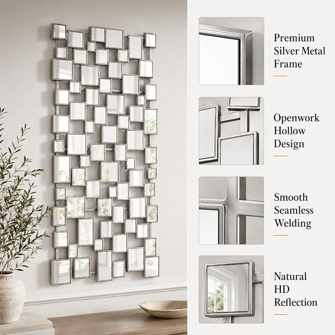 Large Modern Wall Mirror - 27.55"x55.1" Silver Wall Mirrors Metal Framed Decorative Mirror for Entryway Bedroom Living Room Home Decor - Image 3