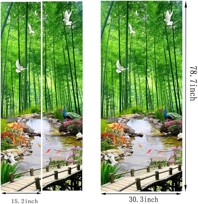 artfanke 3D Door Sticker Peel and Stick 30.3"x78.7"-Self-Adhesive Door Wallpaper Mural Decal-Green Bamboo Forest Doves Wall Poster for Bedroom Home Office Decor (2 Sheets/Set) - Image 6
