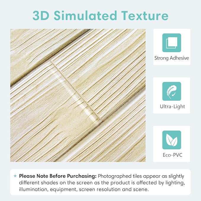 Commomy 3D Faux Wood Peel and Stick Wall Tiles 10 Pcs 11.8" x 11.8" | Ultralight Thin PVC Interior Wall Decor for Bedroom, Bathroom, Kitchen Backsplash,Living Room(9.7sq.ft) - Image 4