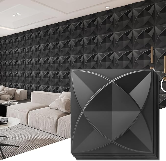 Art3d Waterproof 3D Textured PVC Decorative Wall Panels, 33-Pack, Black | Cover 32 Sq. Ft, Break-Proof, Scratch Resistant, Glue-Up, Anti-Sag, Ideal for Interior Wall Decor, Living Room, Bedroom by Art3d