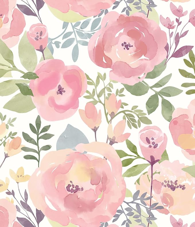 Orainege Floral Wallpaper Peel and Stick Wallpaper Peony Flowers | 16.9in x196.8in Floral Contact Paper Removable Self Adhesive Wall paper Decorative for Bedroom Living Room, Peachy by Orainege