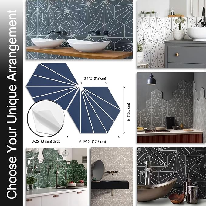 AULIGET Flower Vintage Hexagon Tile Peel and Stick Backsplash, 6"x7" Self Adhesive Wall Tiles in Blue (Pack of 45) - Image 5
