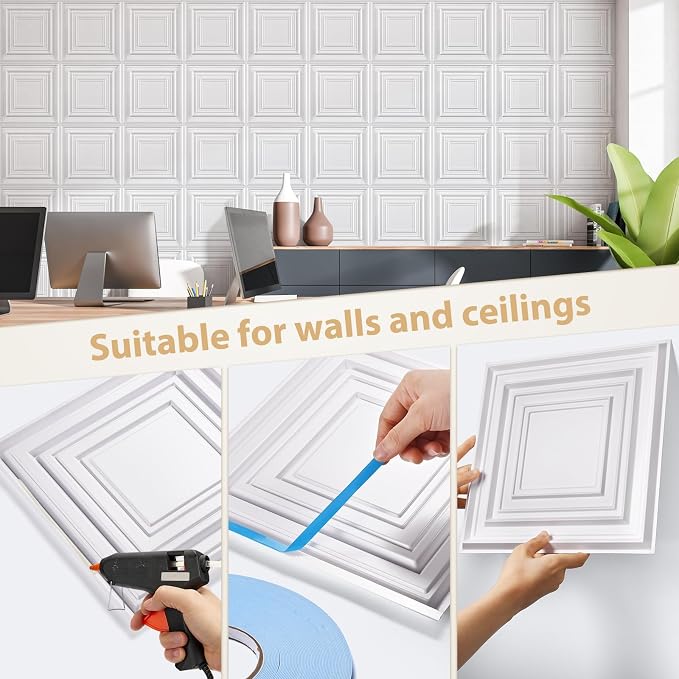 Heikki 30 Pack 3D Wall Panel for Interior Wall Décor, PVC Flower Textured Wall Panels for Living Room Bedroom Hotel Office, 11.8"x11.8", Double-Sided Tape (White-HZX) - Image 3