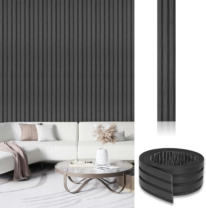 Black Peel and Stick PVC Slat Wall Panel, 4“x96” Self-Adhesive Thick Faux Wood Grain Wallpaper Panel, 3D Sound Proof Panels for Walls, Removable Wood Panels for Wall Peel and Stick for Accent Walls by WalDecoo