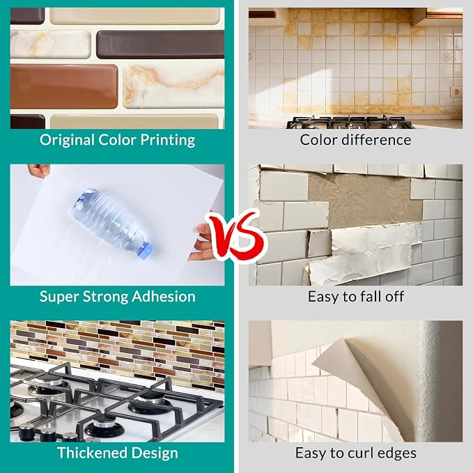 Joysticky 10-Sheet Peel and Stick Backsplash, 12" * 12" Crystal Texture Stick on Tiles Backsplash for Kitchen & Bathroom, Thicker Design Peel and Stick Wall Tiles (Coffee Gold) - Image 2