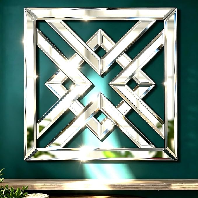 QMDECOR Silver Mirrored Wall Decor 16x16” Decorative Mirror Modern Fashion DIY Wall-Mounted Mirrors X Design Gorgeous Glam Accent Decor Vintage Decor Chic Mirror for Room Decor Home Decor by QMDECOR