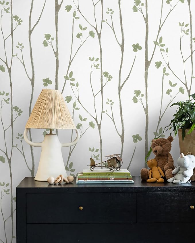 Timeet Green White Leaf Floral Boho Wallpaper 16" x 393.7" Self-Adhesive Removable Peel and Stick for Walls Covering - Image 3