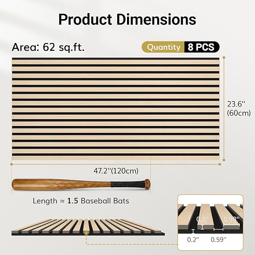 TONOR Wood Wall Panels for Interior Wall Decor-8 Pack 47.2" x 23.6" | Wood Slat Acoustic Panels-61.88ft², Soundproof Wall Panels for Noise Cancelling and Decoration, Living Room, Office, Oak - Image 4