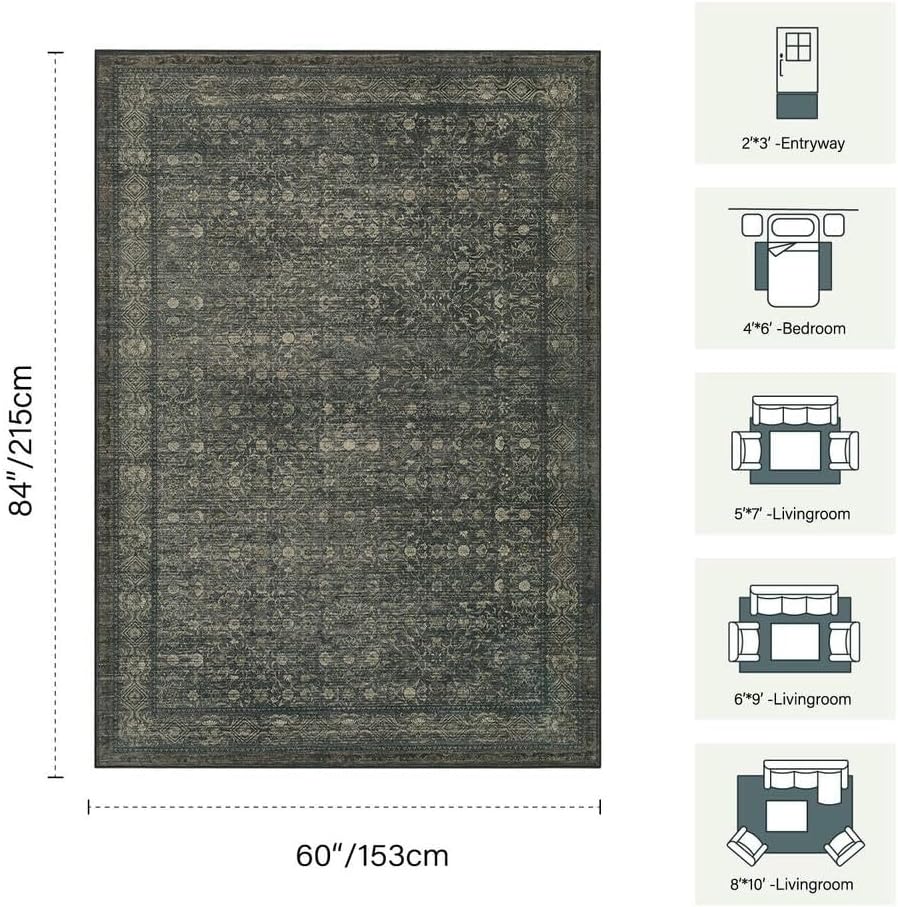 Rugxara 5X7 Washable Area Rug for Living Room, Bedroom(Moss Brown) - Image 2