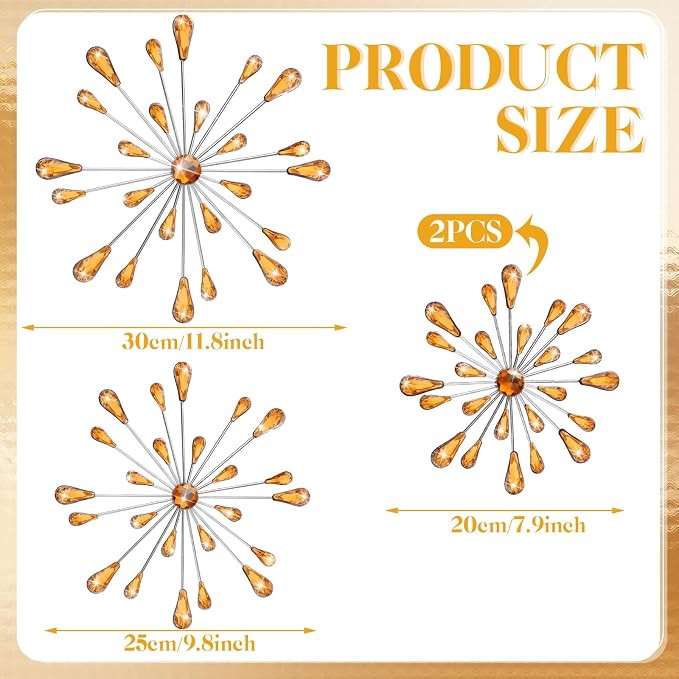Hicarer 4 Pcs Starburst Wall Decor, Metal Wall Art, Amber - Image 4
