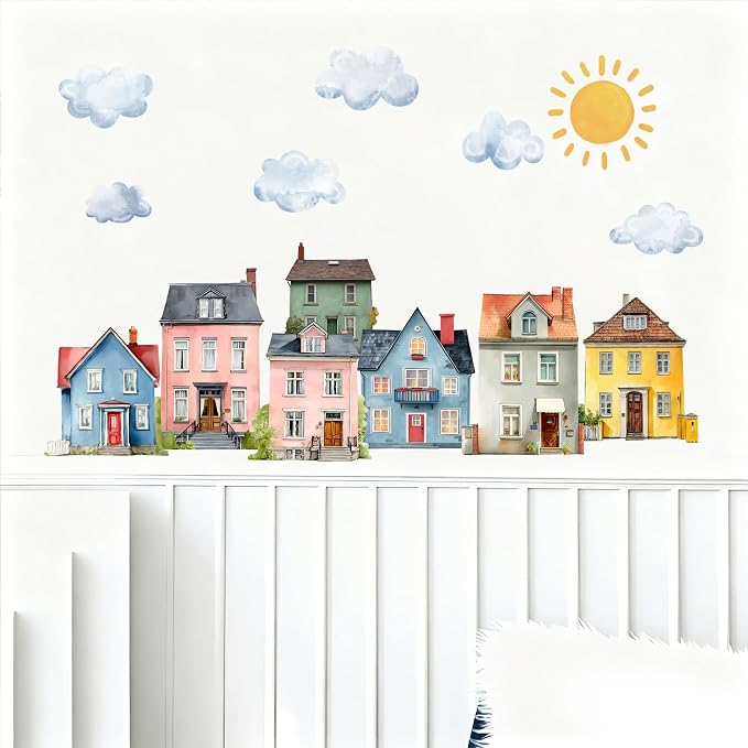 Watercolor Towns Village Wall Decal, Peel and Stick Nursery Mural Wall Stickers for Kids, Boys and Girls Room, Bedroom & Toddler Room Decor - Image 7