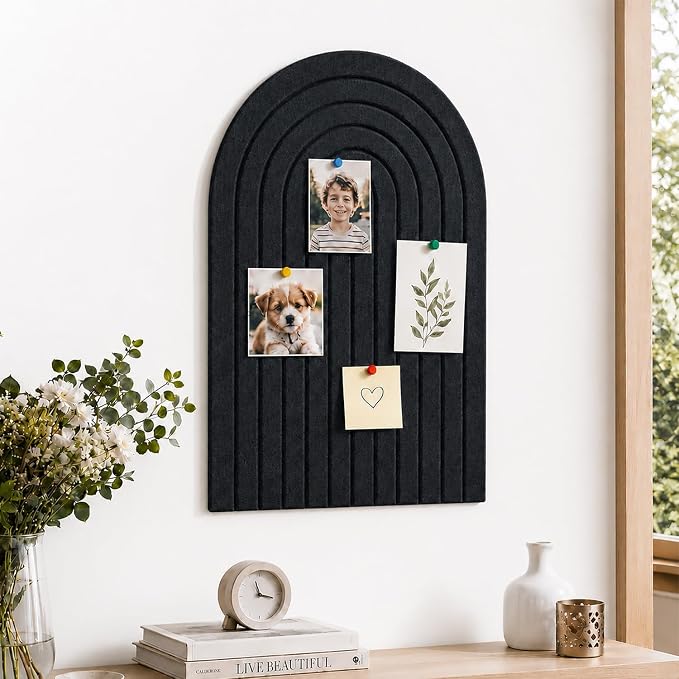 Large Arched Felt Bulletin Board, Sized 36" x 24" for Office & Wall Decor – 6 Customizable Adhesive Tiles with Pins are Perfect to Display Your Photos (Black-A) by Unknown