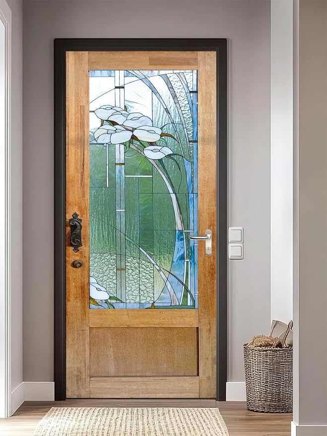 artfanke 3D Stained Glass Door Sticker Peel and Stick 33.5"x84.6"- Self-Adhesive Retro Wood Door Murals Wallpaper - Waterproof Wall Decal for Home Decor (2 Sheets/Set) - Image 7