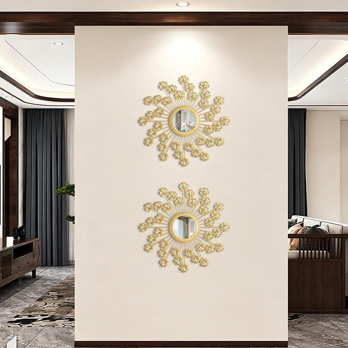 2 Pack Metal Mirrors for Wall Boho Sunburst Wall Mirror Home Decor Modern Decorative Wall Art for Bedroom Living Room Entryway - Image 5