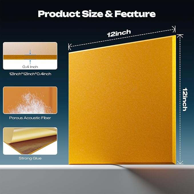 Sonicism 22 Pack Acoustic Wall Panels with Self-Adhesive, 12" X 12" X 0.4" Sound Proof Foam Panels, Decorative Soundproof Wall Panels, Sound Proof Absorbing Tiles for Home & Offices, Orange Yellow - Image 4