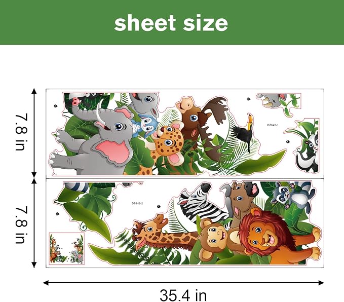 Supzone Jungle Animal Wall Stickers Cartoon Animal Wall Decal Elephant Monkey Giraffe Lion Wall Decor DIY Vinyl Mural Art for Kids Baby Nursery Bedroom Living Room Playroom - Image 7
