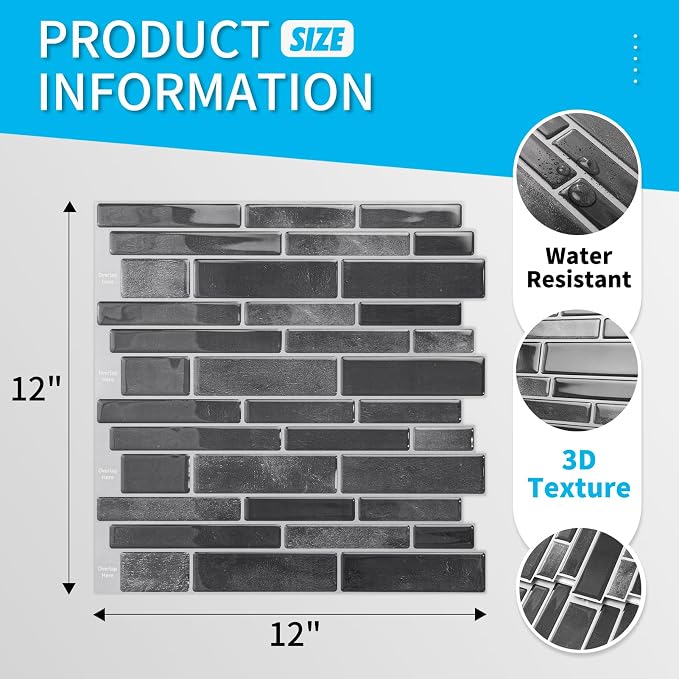 Art3d Marble Peel and Stick Backsplash, 10-Sheet, 12" x 12", Smoky Black | Lightweight, Self Adhesive, Moisture Resistant, Easy to DIY, Modern Style, for Kitchen, Bedroom, Ideal for New Home Buyers - Image 4